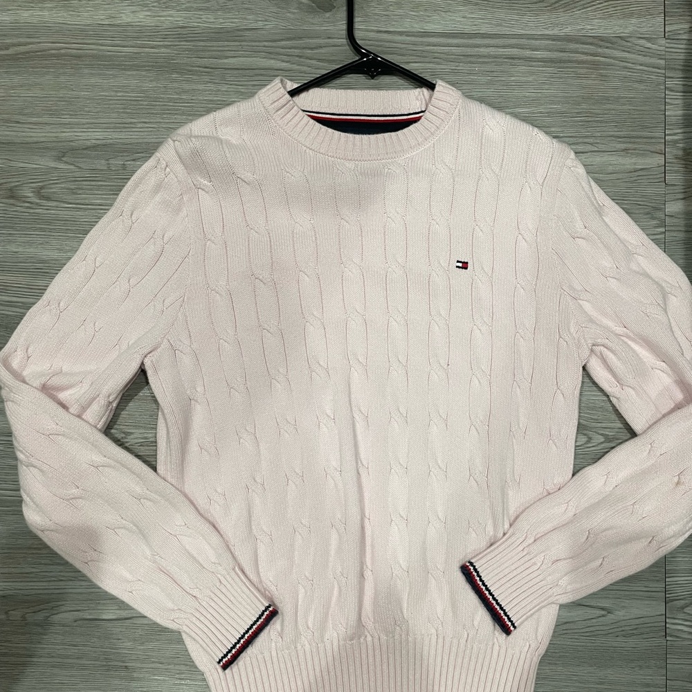 Tommy Hilfiger Pink Crewneck Sweater Textured Knit